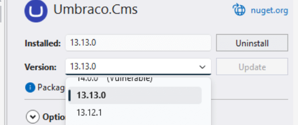 umbraco version upgrade step 1